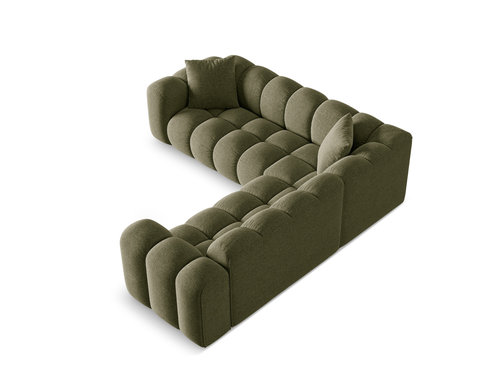 Elegantes 3-Sitzer Ecksofa Symmetric Treno in frischem Grün, ideal für ein modernes Wohnambiente und entspannte Stunden.