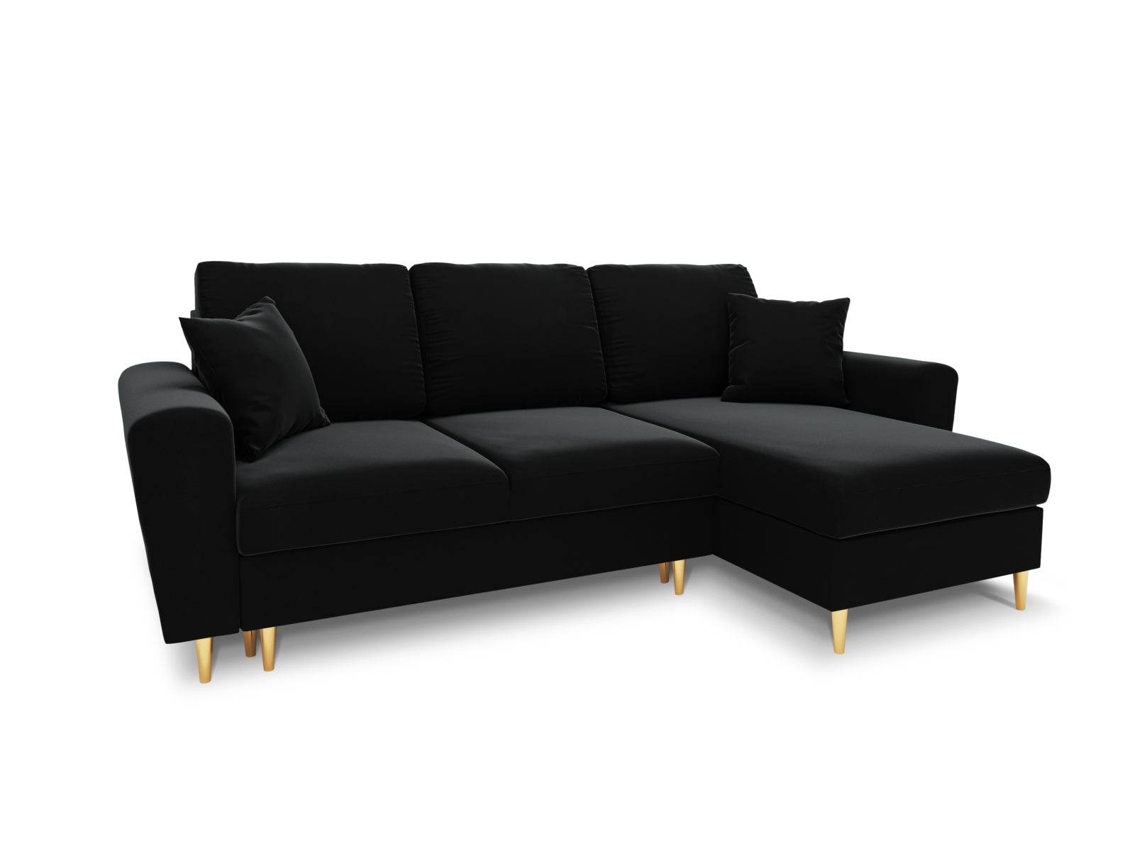 Kyoto Ecksofa mit Schlaffunktion und Stauraumbox 4 Sitzer 145cm in Black-Riviera präsentiert im Onlineshop von KAQTU Design AG. Bettsofa rechts ist von Cosmopolitan Design