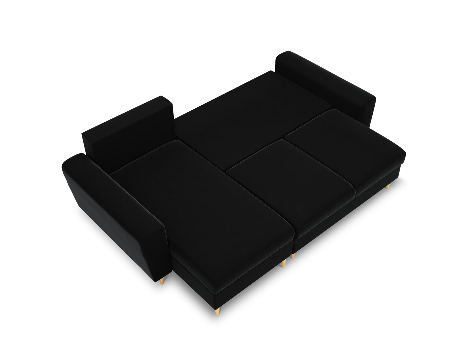 Elegantes Kyoto Ecksofa in Schwarz mit Riviera-Details, 4-Sitzer, bietet Schlaffunktion und praktischen Stauraum für Ihr Zuhause.