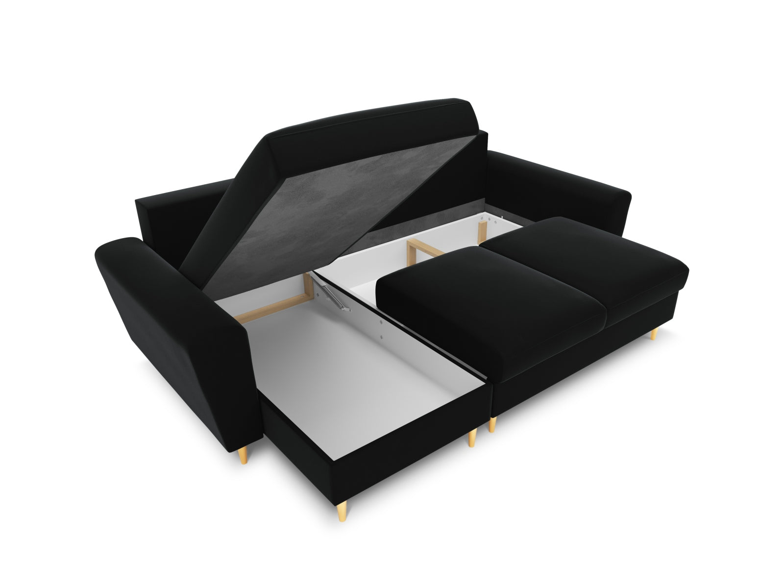 Stylisches Kyoto Ecksofa in Schwarz, 4-Sitzer mit Schlaffunktion und Stauraum, ideal für moderne Wohnräume.