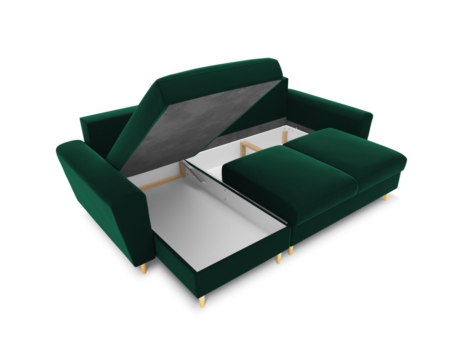 Stylisches Kyoto Ecksofa in tiefem Flaschengrün, 4-Sitzer mit praktischer Schlaffunktion und Stauraum, perfekt für moderne Wohnkonzepte.