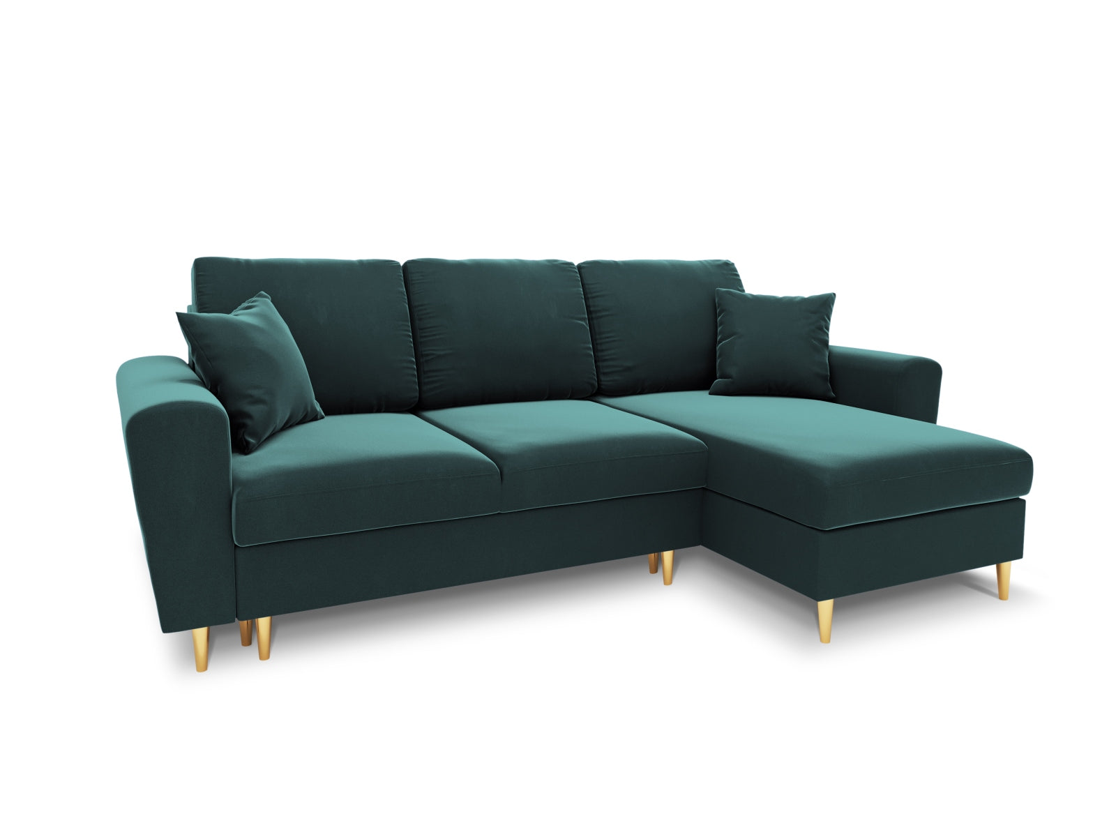 Kyoto Ecksofa mit Schlaffunktion und Stauraumbox 4 Sitzer 145cm in Petrol-Riviera präsentiert im Onlineshop von KAQTU Design AG. Bettsofa rechts ist von Cosmopolitan Design