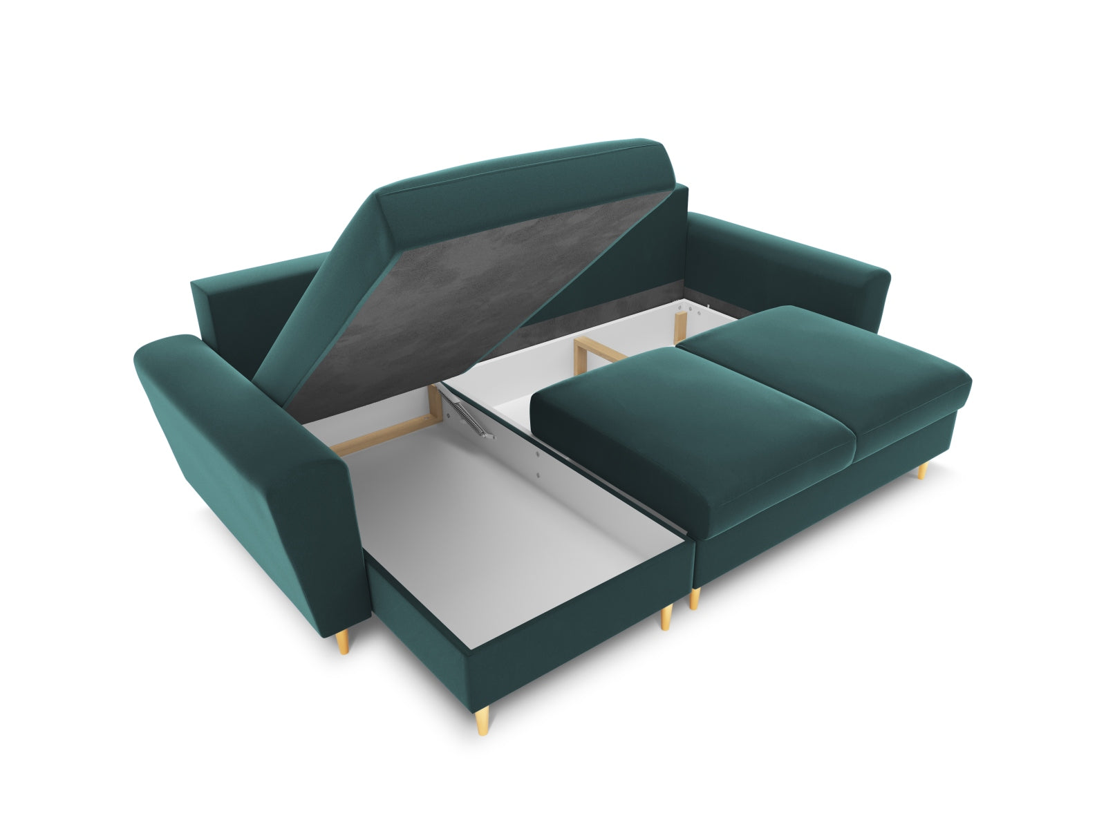 Elegantes Kyoto Ecksofa in Petrol-Riviera, 4-Sitzer mit praktischer Schlaffunktion und Stauraum, perfekt für stilvolle Wohnzimmer.