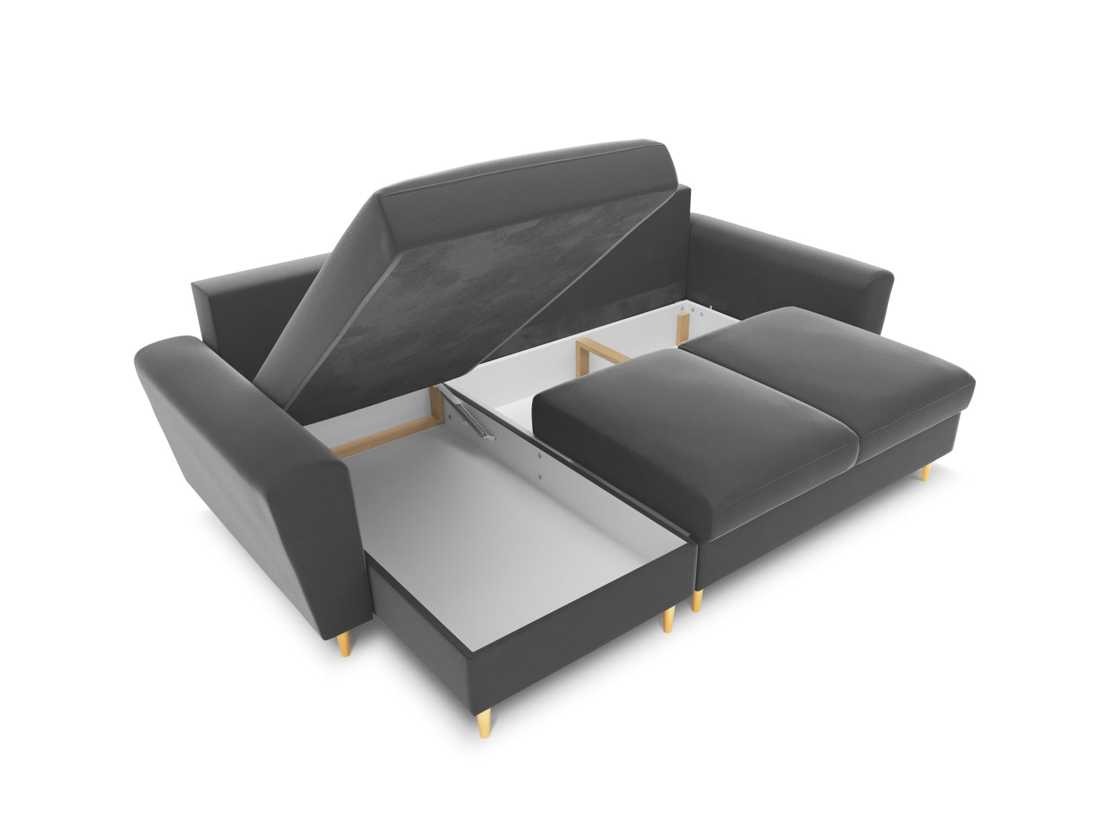 Elegantes Kyoto Ecksofa in hellem Grau, 4-Sitzer mit praktischer Schlaffunktion und Stauraum, perfekt für stilvolle Wohnzimmer.
