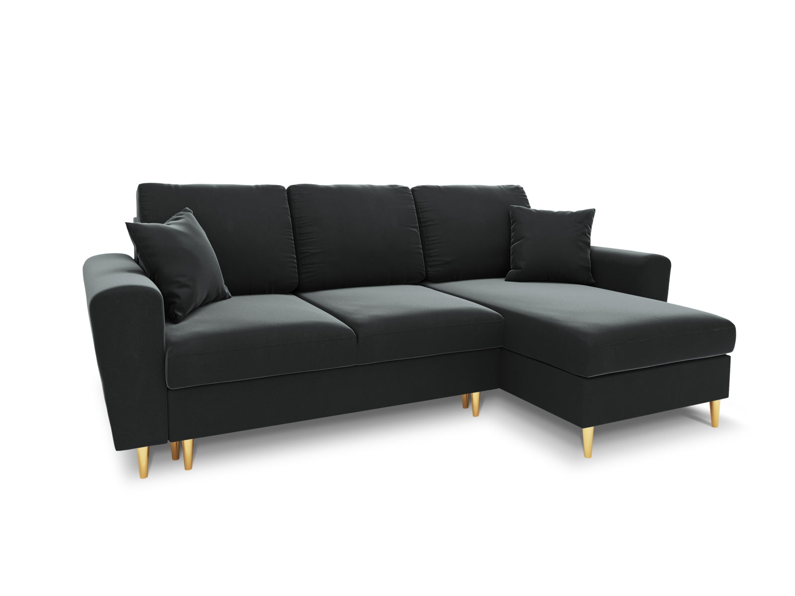 Kyoto Ecksofa mit Schlaffunktion und Stauraumbox 4 Sitzer 145cm in Dark Grey-Riviera präsentiert im Onlineshop von KAQTU Design AG. Bettsofa rechts ist von Cosmopolitan Design