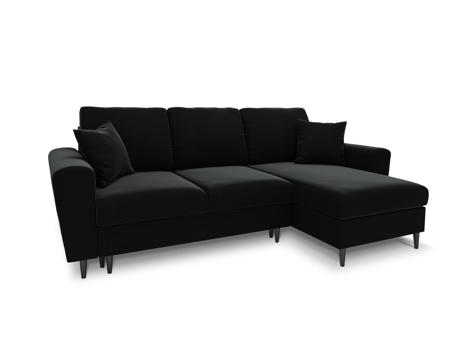 Stylisches Kyoto Ecksofa in elegantem Schwarz, 4-Sitzer mit praktischer Schlaffunktion und integriertem Stauraum für optimale Raumnutzung.