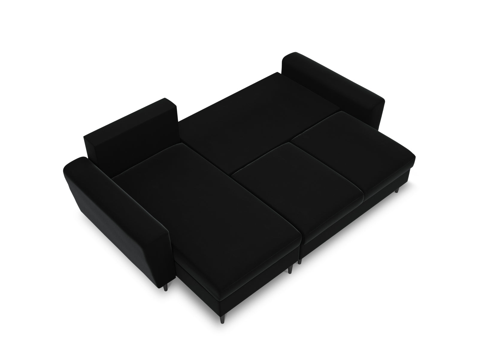 Modernes Kyoto Ecksofa in Schwarz, 4-Sitzer mit Schlafoption und Stauraum, ideal für kleine Räume und stilvolle Einrichtung.