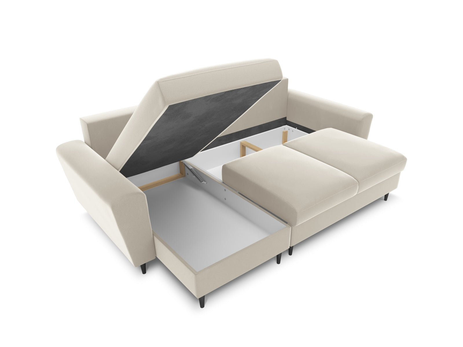 Stylisches Kyoto Ecksofa in elegantem Beige, 4-Sitzer mit praktischer Schlaffunktion und Stauraum, perfekt für entspannte Abende.