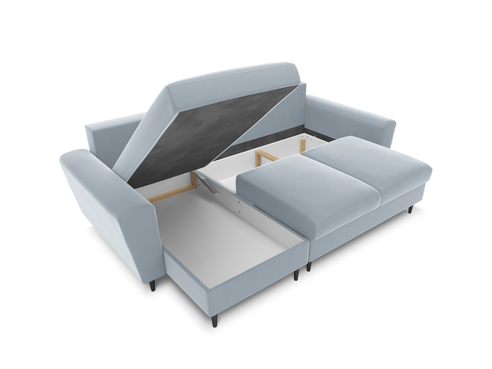 Elegantes Kyoto Ecksofa in zartem Hellblau, 4-Sitzer mit cleverer Schlaffunktion und Stauraum, ideal für gemütliche Stunden und Gäste.