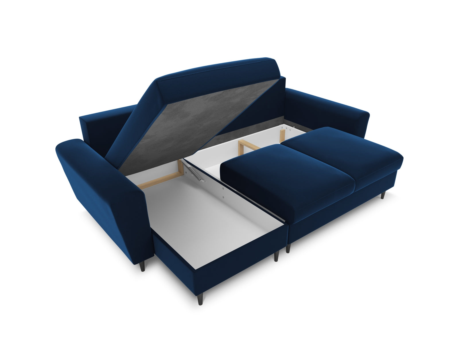 Elegantes Kyoto Ecksofa in Royal Blue-Riviera, 4-Sitzer mit komfortabler Schlaffunktion und integriertem Stauraum, ideal für moderne Wohnräume.