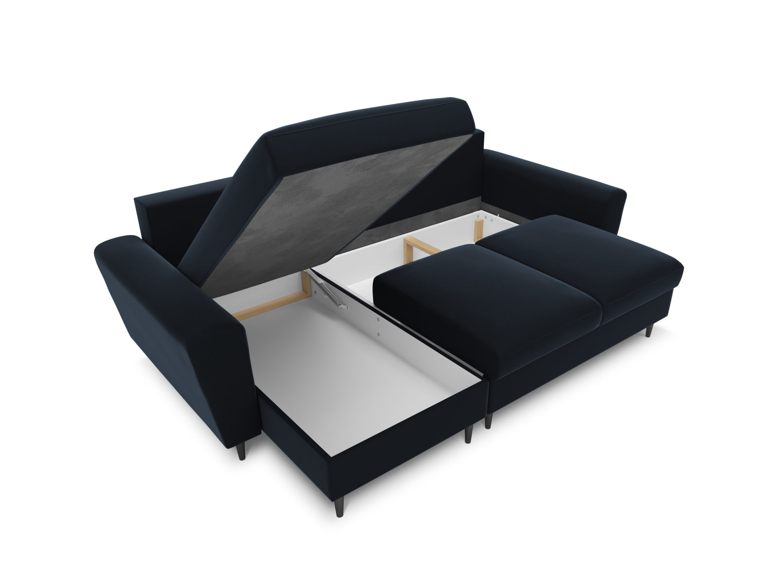 Stylisches Kyoto Ecksofa in elegantem Blau, 4-Sitzer mit Schlafoption und integriertem Stauraum, ideal für gemütliche Wohnräume.