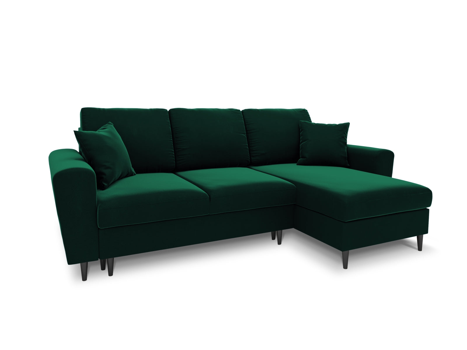 Elegantes Kyoto Ecksofa in sattem Flaschengrün, 4-Sitzer mit integrierter Schlaffunktion und Stauraum, ideal für stilvolle Wohnräume.