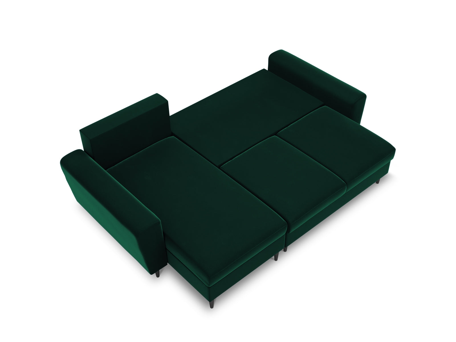 Modernes Kyoto Ecksofa in tiefem Flaschengrün, 4-Sitzer mit praktischer Schlaffunktion und Stauraum, perfekt für gemütliche Abende.