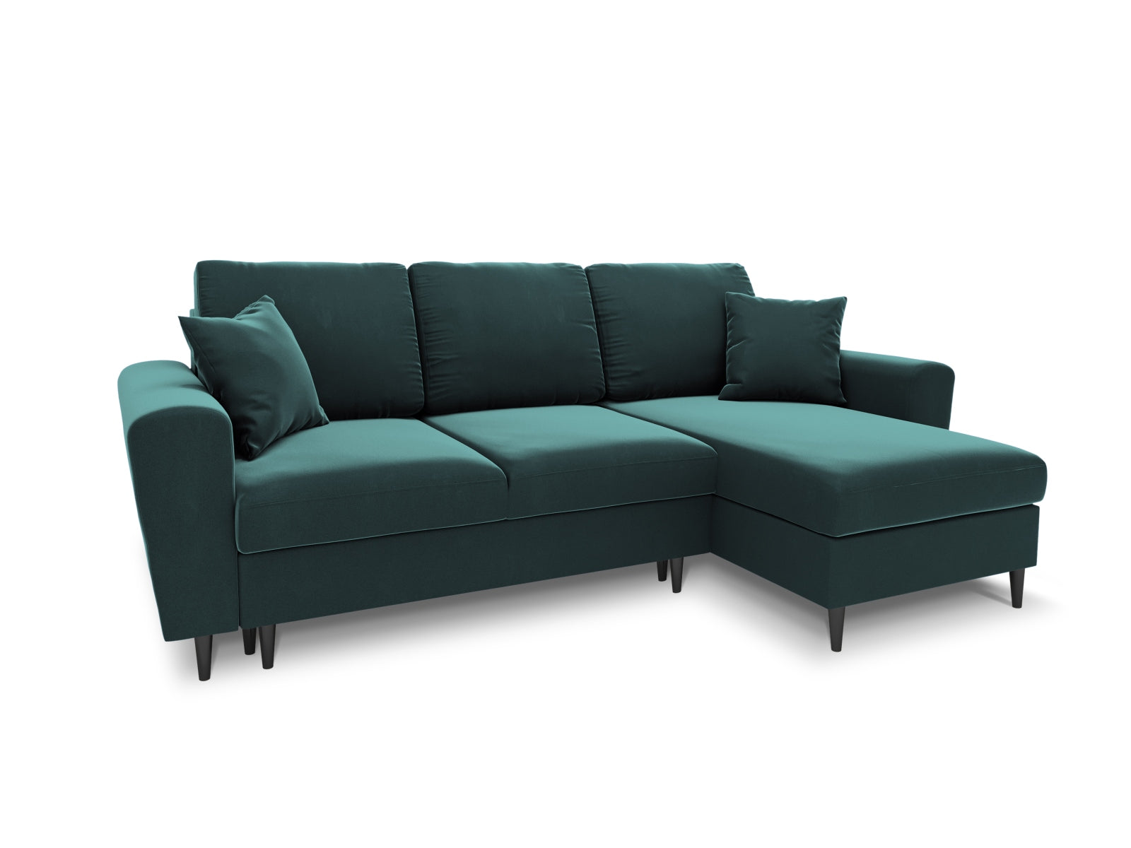 Stylisches Kyoto Ecksofa in Petrol-Riviera, 4-Sitzer mit Schlaffunktion und Stauraum, ideal für moderne Wohnräume.