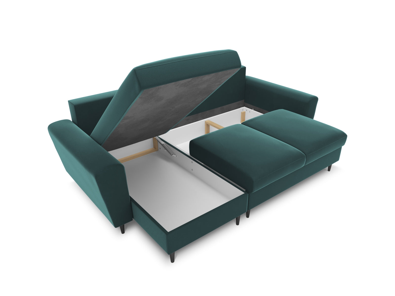 Stylisches Kyoto Ecksofa in Petrol-Riviera, 4-Sitzer mit komfortabler Schlaffunktion und integriertem Stauraum für moderne Wohnräume.