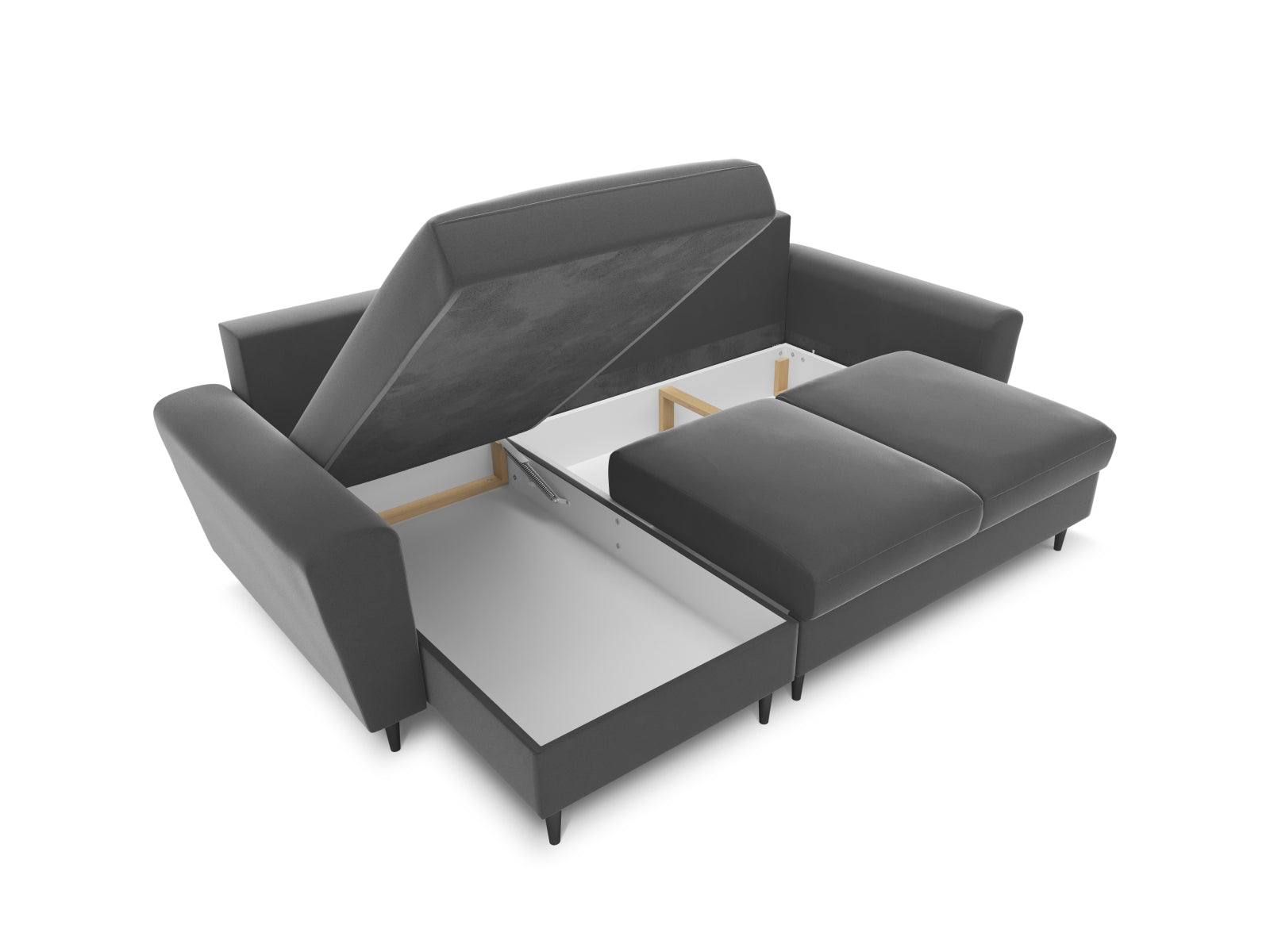 Modernes Kyoto Ecksofa in zeitlosem Grau, 4-Sitzer mit cleverer Schlaffunktion und Stauraum, ideal für gemütliche Wohnräume.