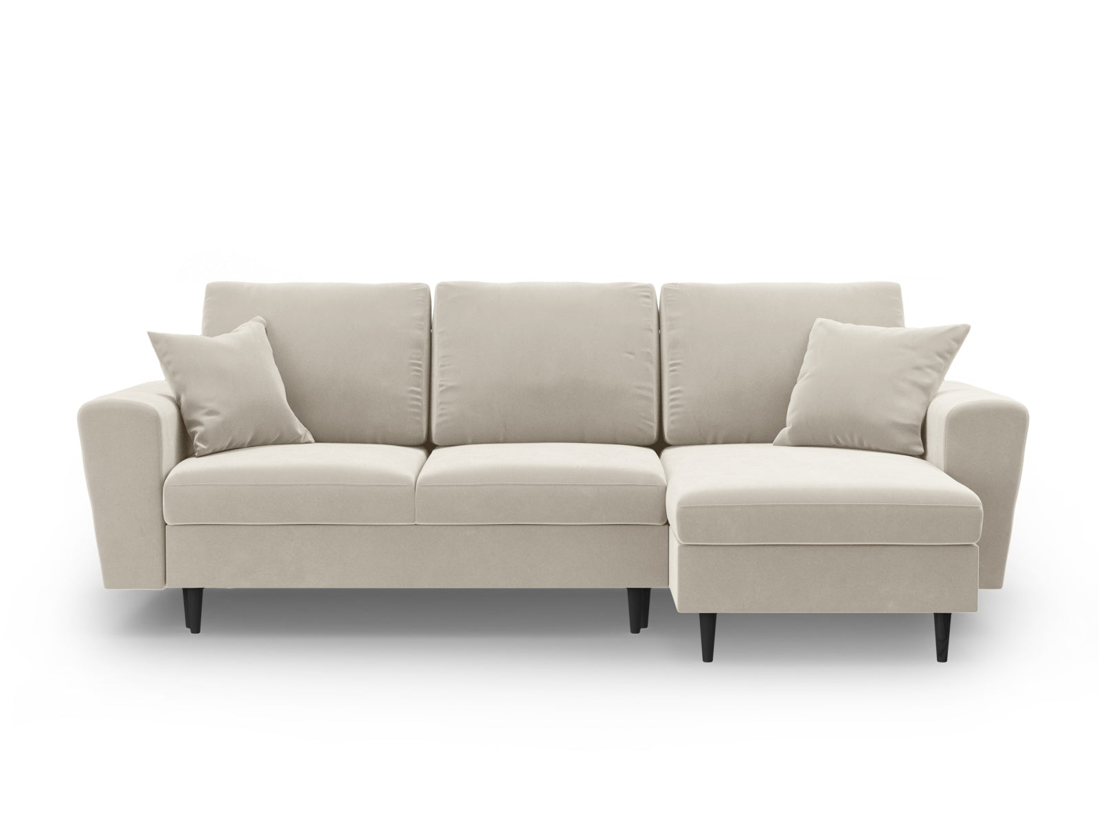 Modernes Kyoto Ecksofa in sanftem Beige, 4-Sitzer mit cleverer Schlaffunktion und integriertem Stauraum für vielseitige Wohnlösungen.