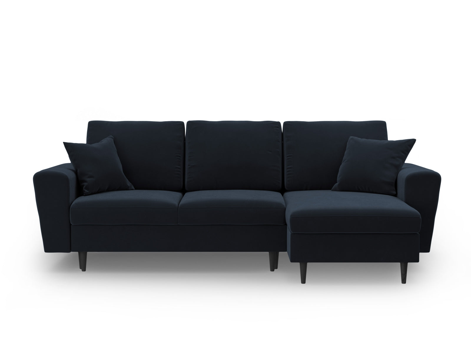 Stylisches Kyoto Ecksofa in edlem Blau, 4-Sitzer mit praktischer Schlaffunktion und Stauraum, perfekt für gemütliche Abende und kleine Räume.