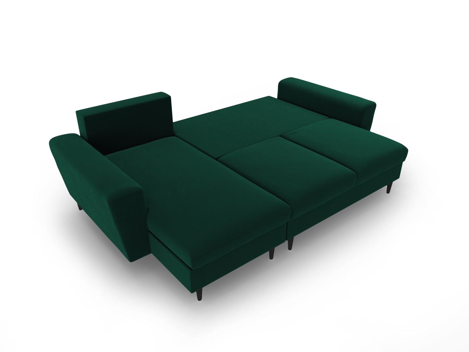 Elegantes Kyoto Ecksofa in dunklem Grün, 4-Sitzer mit integrierter Schlaffunktion und Stauraum, perfekt für stilvolle Wohnzimmer.
