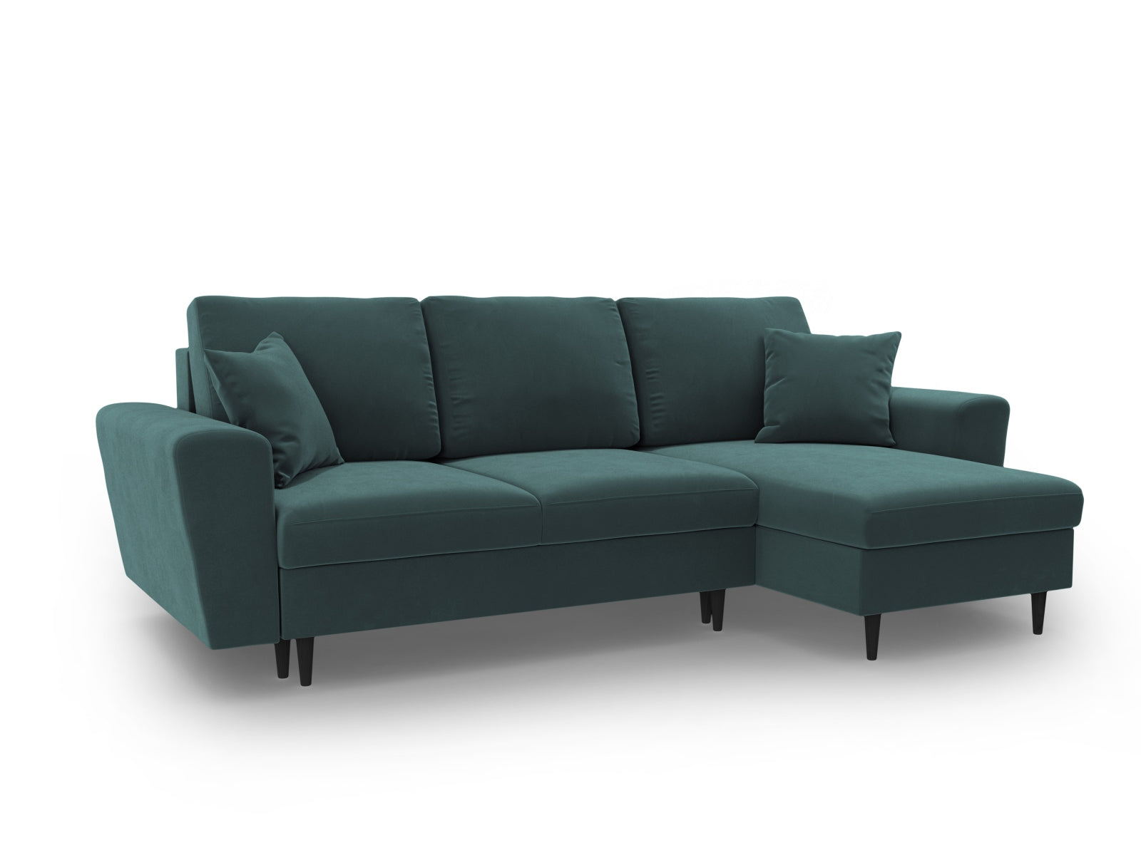 Stylisches Kyoto Ecksofa in Petrol-Riviera, 4-Sitzer mit Schlaffunktion und Stauraum, perfekt für moderne Wohnkonzepte.