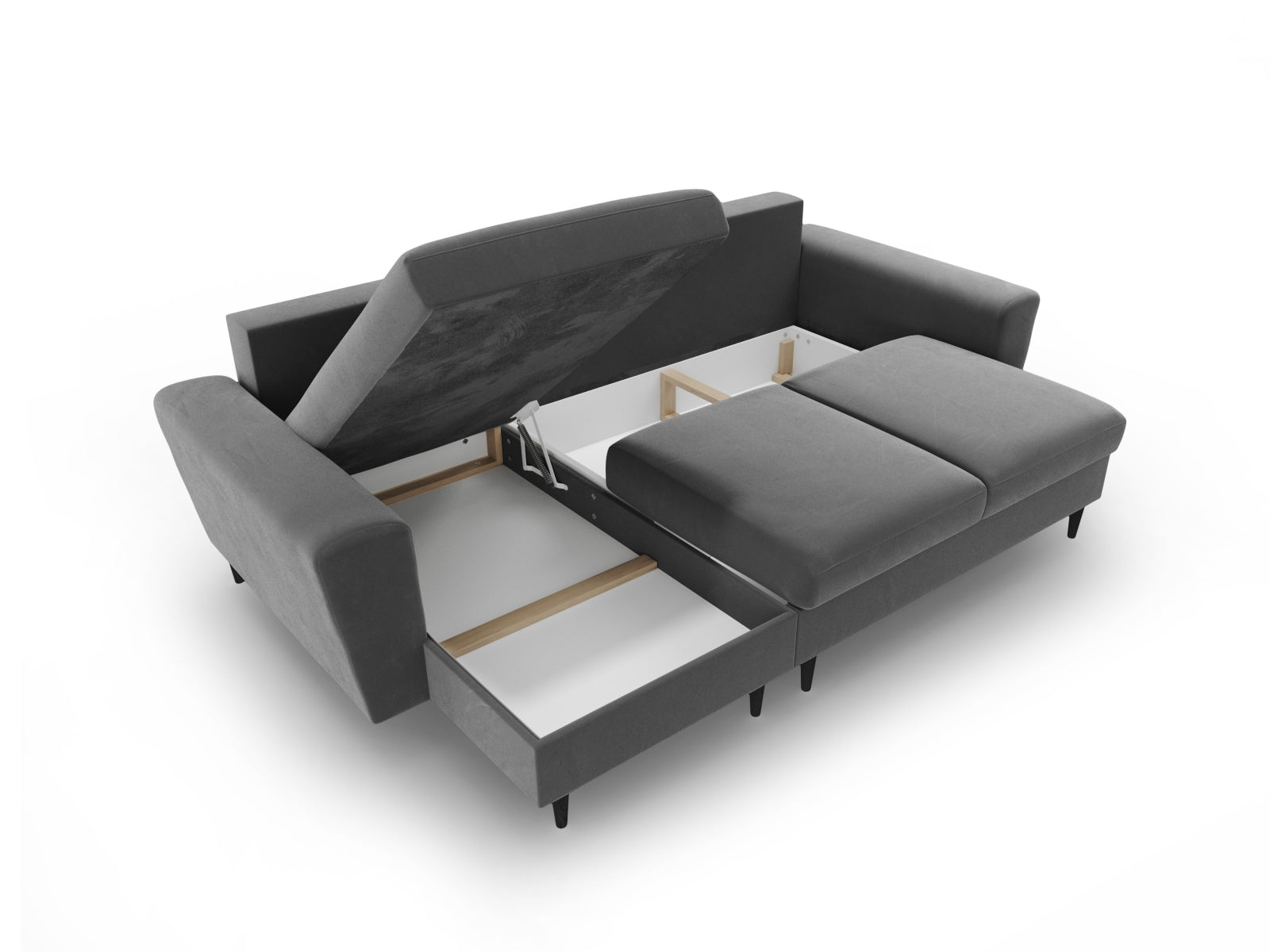 Stylisches Kyoto Ecksofa in elegantem Grau, 4-Sitzer mit praktischer Schlaffunktion und Stauraum für zusätzlichen Komfort und Flexibilität.