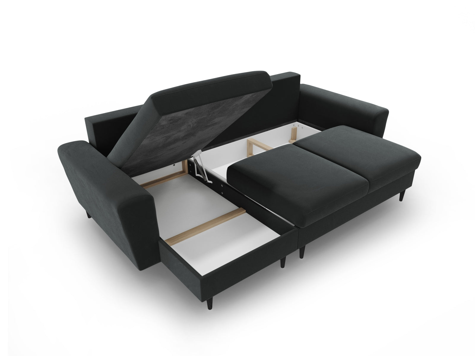 Stylisches Kyoto Ecksofa in Dunkelgrau, 4-Sitzer mit praktischer Schlaffunktion und Stauraum, perfekt für entspannte Abende und Gäste.