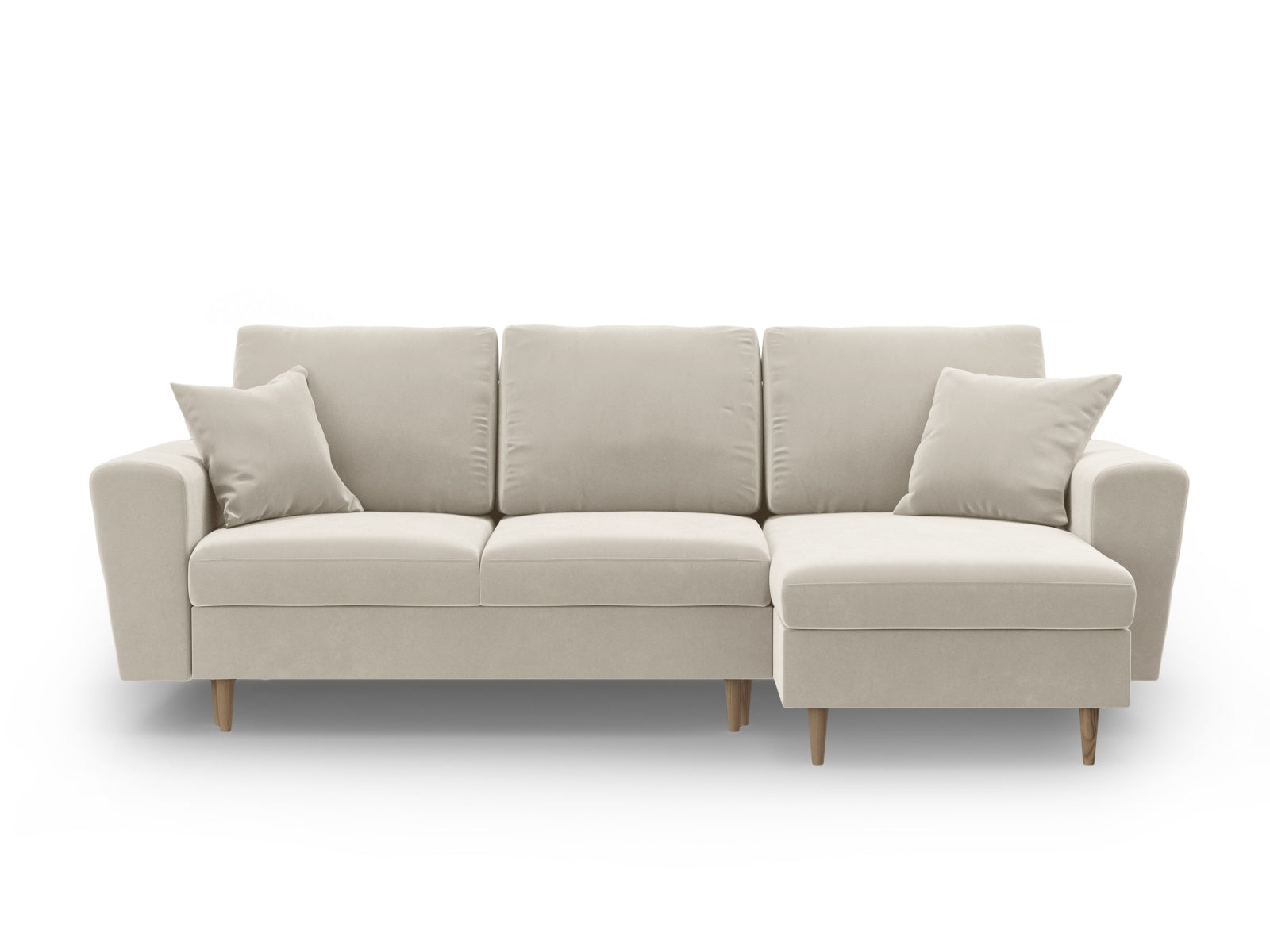Elegantes Kyoto Ecksofa in hellem Beige, 4-Sitzer mit praktischer Schlaffunktion und integriertem Stauraum, ideal für stilvolle Wohnzimmer.
