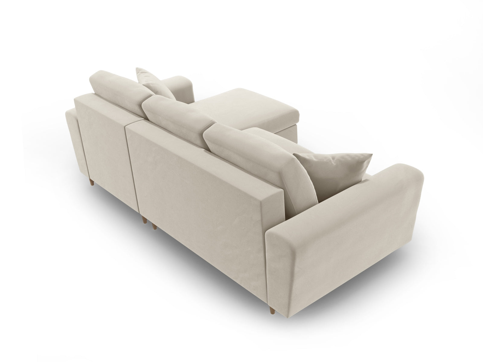 Beige Kyoto Ecksofa mit Schlaffunktion und Stauraum, 4-Sitzer, perfekt für stilvolle und funktionale Wohnräume.