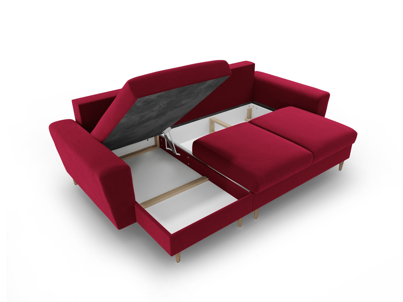 Elegantes Kyoto Ecksofa in Red-Riviera, 4-Sitzer mit praktischer Schlaffunktion und Stauraum, ideal für gemütliche Abende und Gästeübernachtungen.