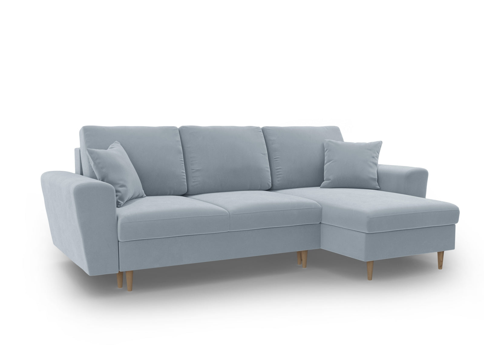 Stylisches Kyoto Ecksofa in sanftem Hellblau, 4-Sitzer mit praktischer Schlaffunktion und Stauraum, perfekt für entspannte Abende und Übernachtungsgäste.