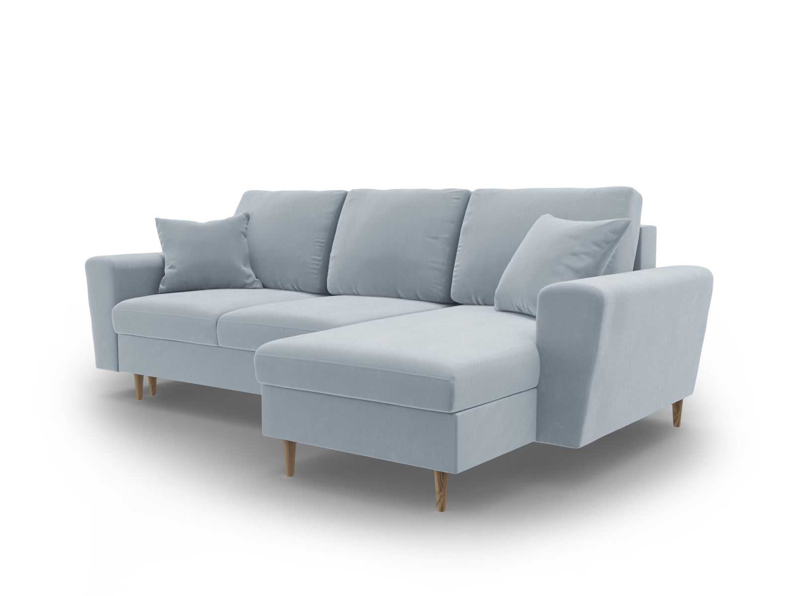 Elegantes Kyoto Ecksofa in zartem Hellblau, 4-Sitzer mit cleverer Schlaffunktion und Stauraum, ideal für gemütliche Abende und Gäste.
