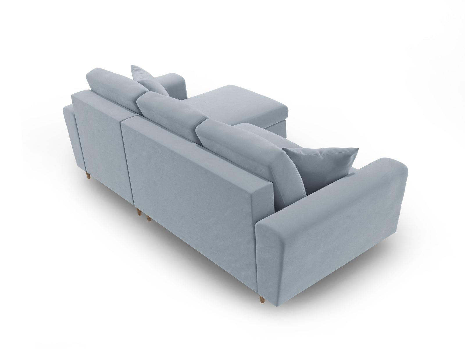 Stylisches Kyoto Ecksofa in sanftem Hellblau, 4-Sitzer mit praktischer Schlaffunktion und Stauraum, perfekt für entspannte Abende und Übernachtungsgäste.