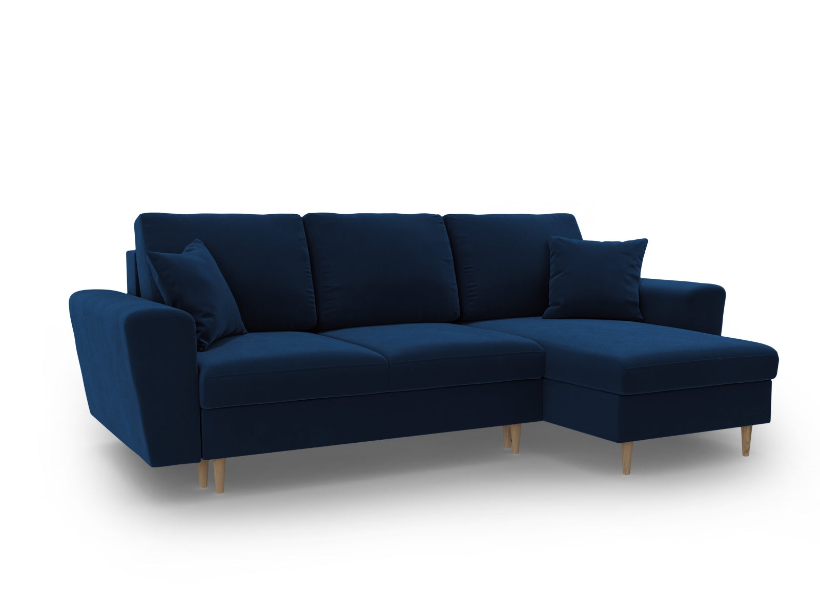 Elegantes Kyoto Ecksofa in Royal Blue-Riviera, 4-Sitzer mit praktischer Schlaffunktion und Stauraum, perfekt für stilvolle Wohnzimmer.