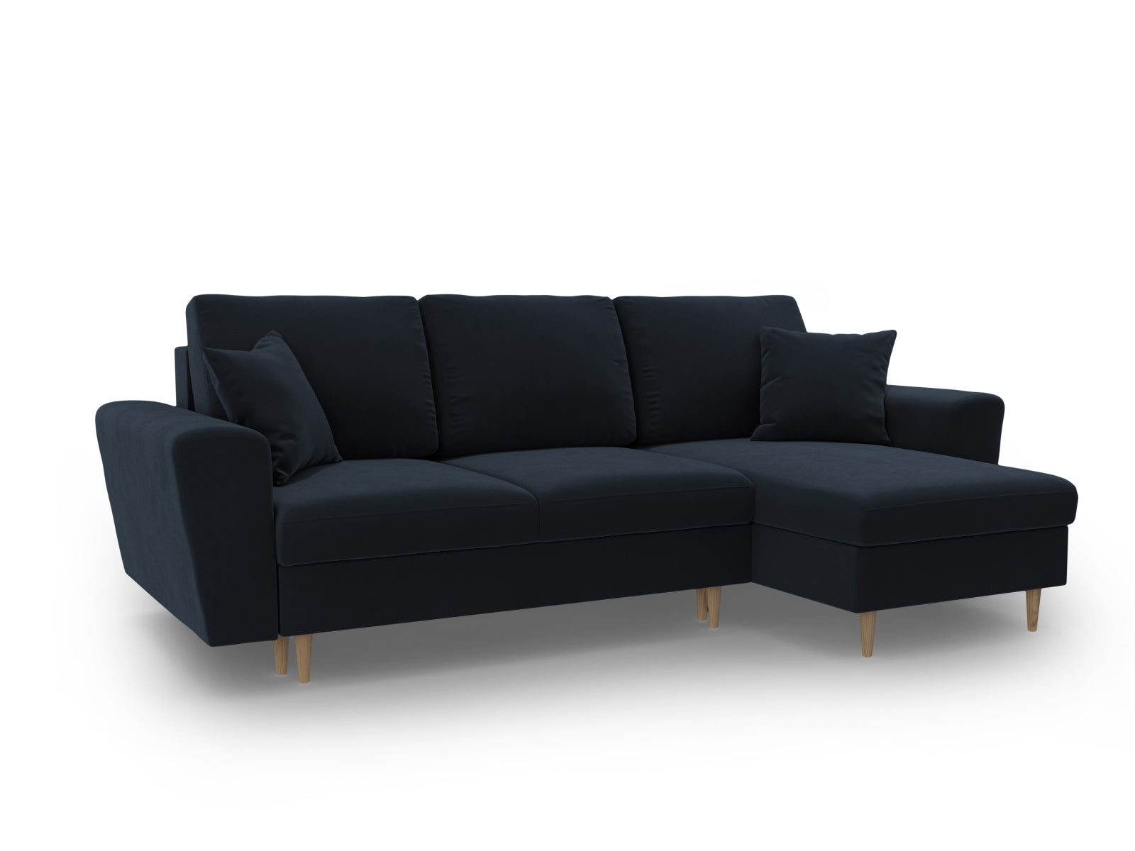 Stylisches Kyoto Ecksofa in elegantem Blau, 4-Sitzer mit Schlafoption und Stauraum, ideal für entspannte Abende und Übernachtungsgäste.