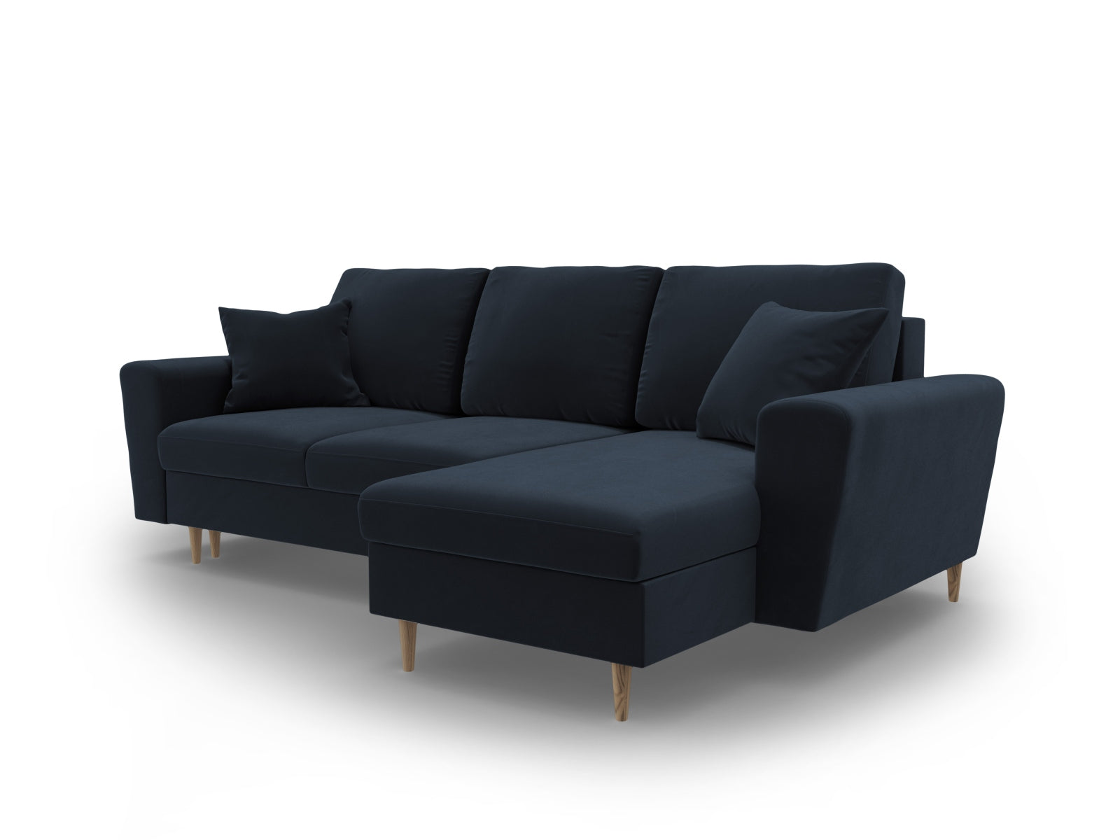 Modernes Kyoto Ecksofa in stilvollem Blau, 4-Sitzer mit praktischer Schlaffunktion und Stauraum, perfekt für Gäste und gemütliche Abende.