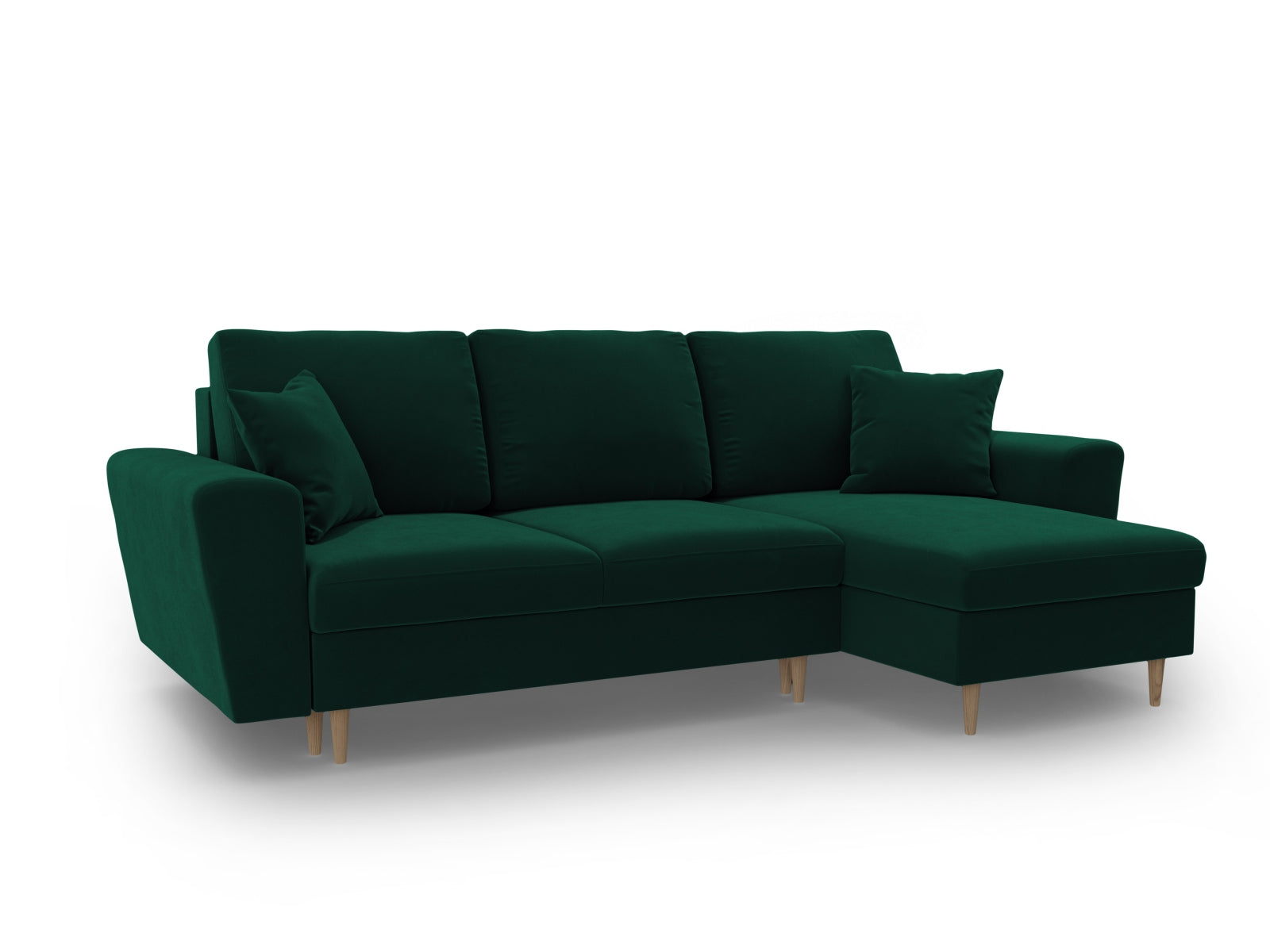 Modernes Kyoto Ecksofa in edlem Dunkelgrün, 4-Sitzer mit praktischer Schlaffunktion und Stauraum für optimale Raumnutzung.