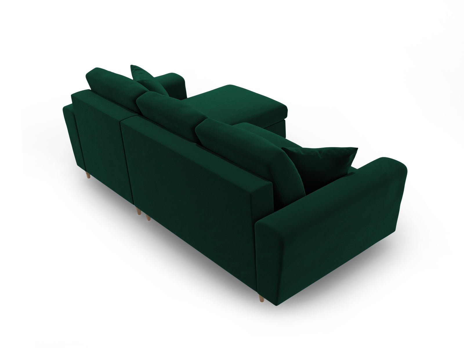 Stylisches Kyoto Ecksofa in dunklem Grün, 4-Sitzer mit praktischer Schlaffunktion und Stauraum, ideal für moderne Wohnräume.