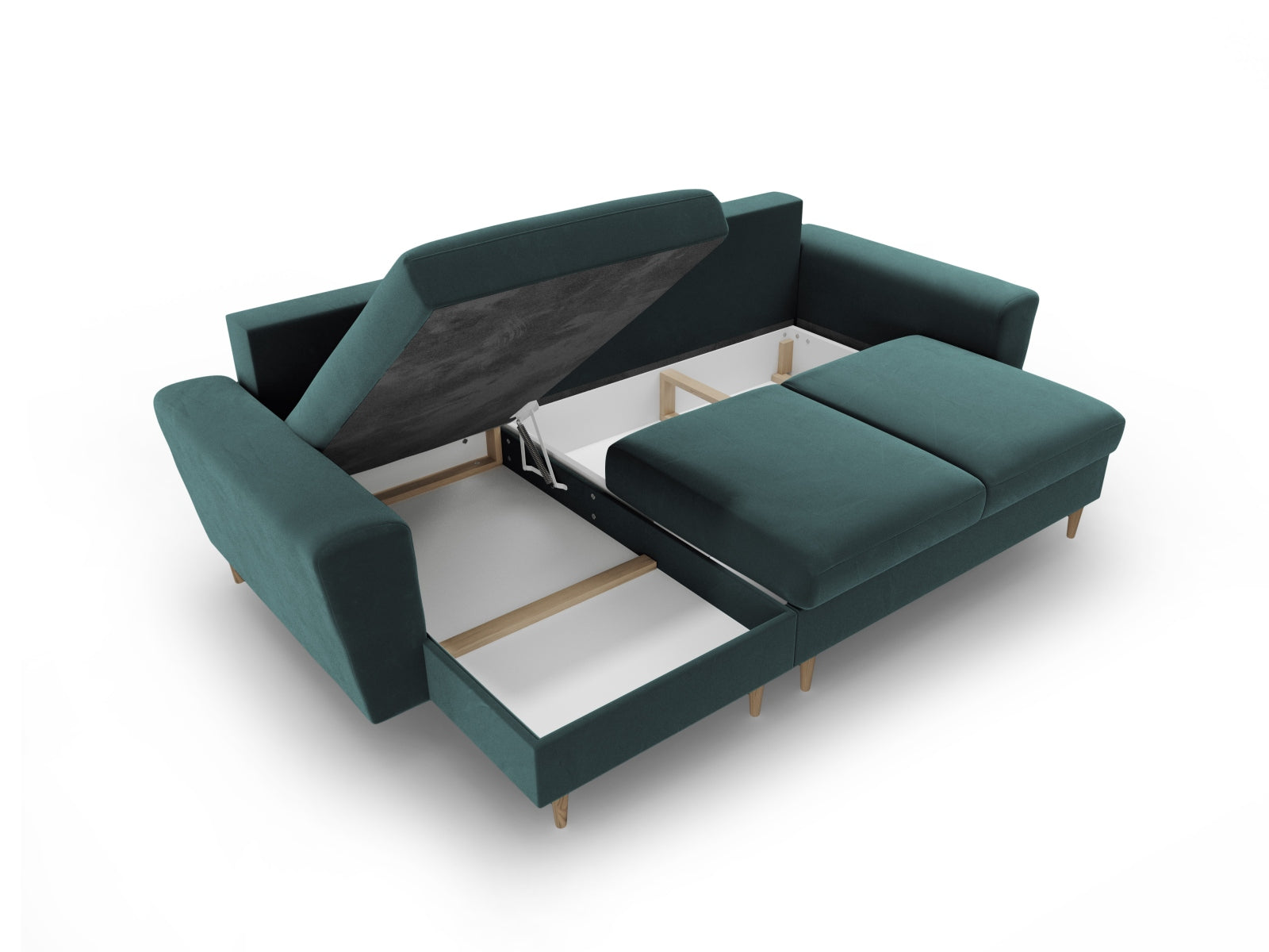 Elegantes Kyoto Ecksofa in Petrol-Riviera, 4-Sitzer mit cleverer Schlaffunktion und Stauraum, perfekt für gemütliche Abende und Gäste.