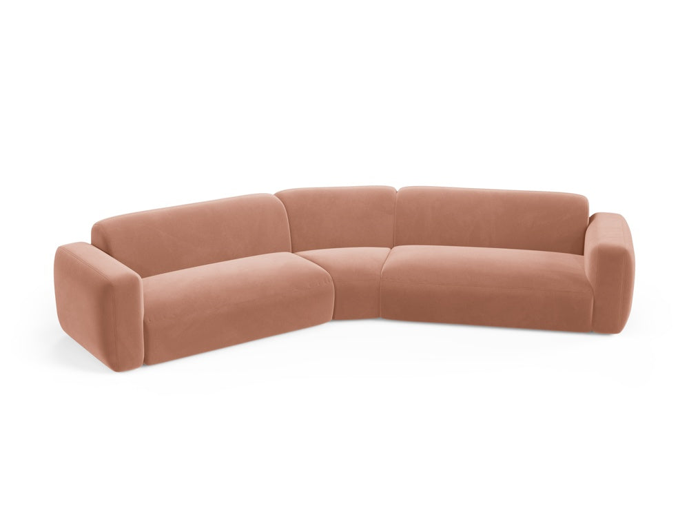 Modulares Ecksofa in Pink-Salvador aus Strino Velour, symmetrisches Design für moderne Wohnräume, von Cosmopolitan Design.
