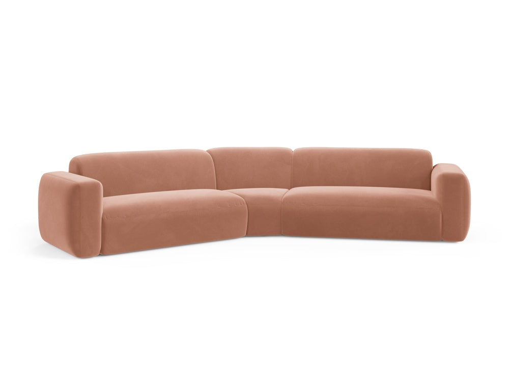 Elegantes Strino Velour Ecksofa in Pink-Salvador, modular und symmetrisch, ideal für stilvolle Wohnräume, präsentiert von Cosmopolitan Design.