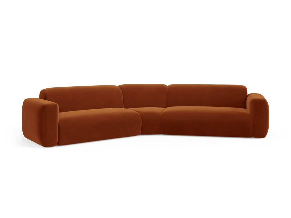 Elegantes Strino Velour Ecksofa in Terracotta, modular und symmetrisch, ideal für stilvolle Wohnräume, präsentiert von Cosmopolitan Design.