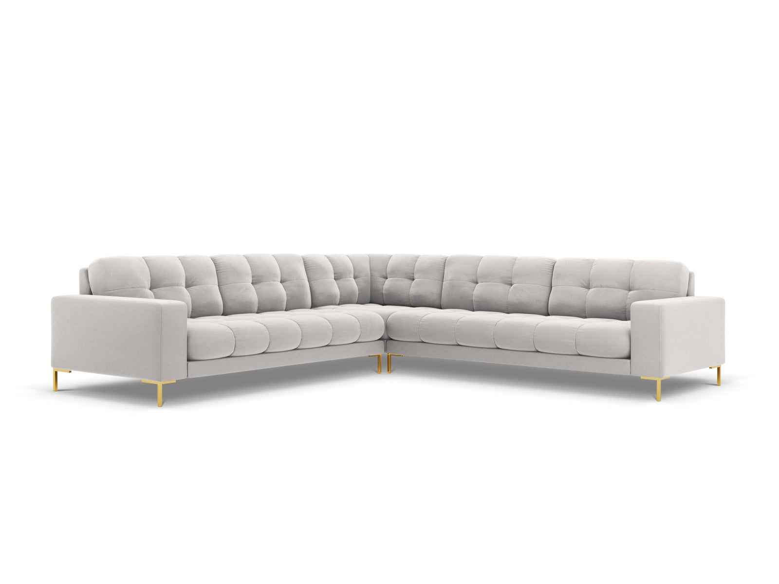 Elegantes 6-Sitzer Ecksofa Symmetric Bali in Silver-Bluvel, ideal für gesellige Abende und komfortable Entspannung.
