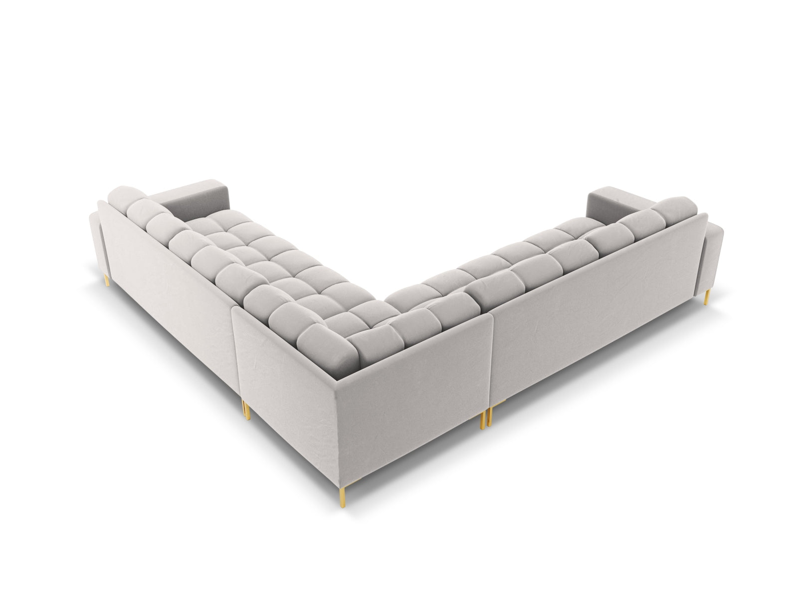 Elegantes 6-Sitzer Ecksofa Symmetric Bali in Silver-Bluvel, ideal für gesellige Abende und geschmackvolle Einrichtung.