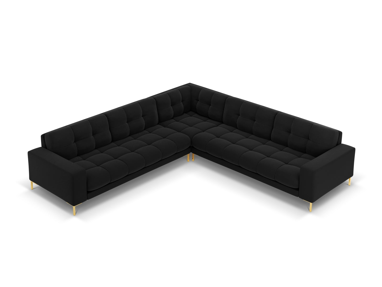 Stylisches 6-Sitzer Ecksofa Symmetric Bali in edlem Black-Bluvel, perfekt für gemütliche Zusammenkünfte und modernes Wohndesign.