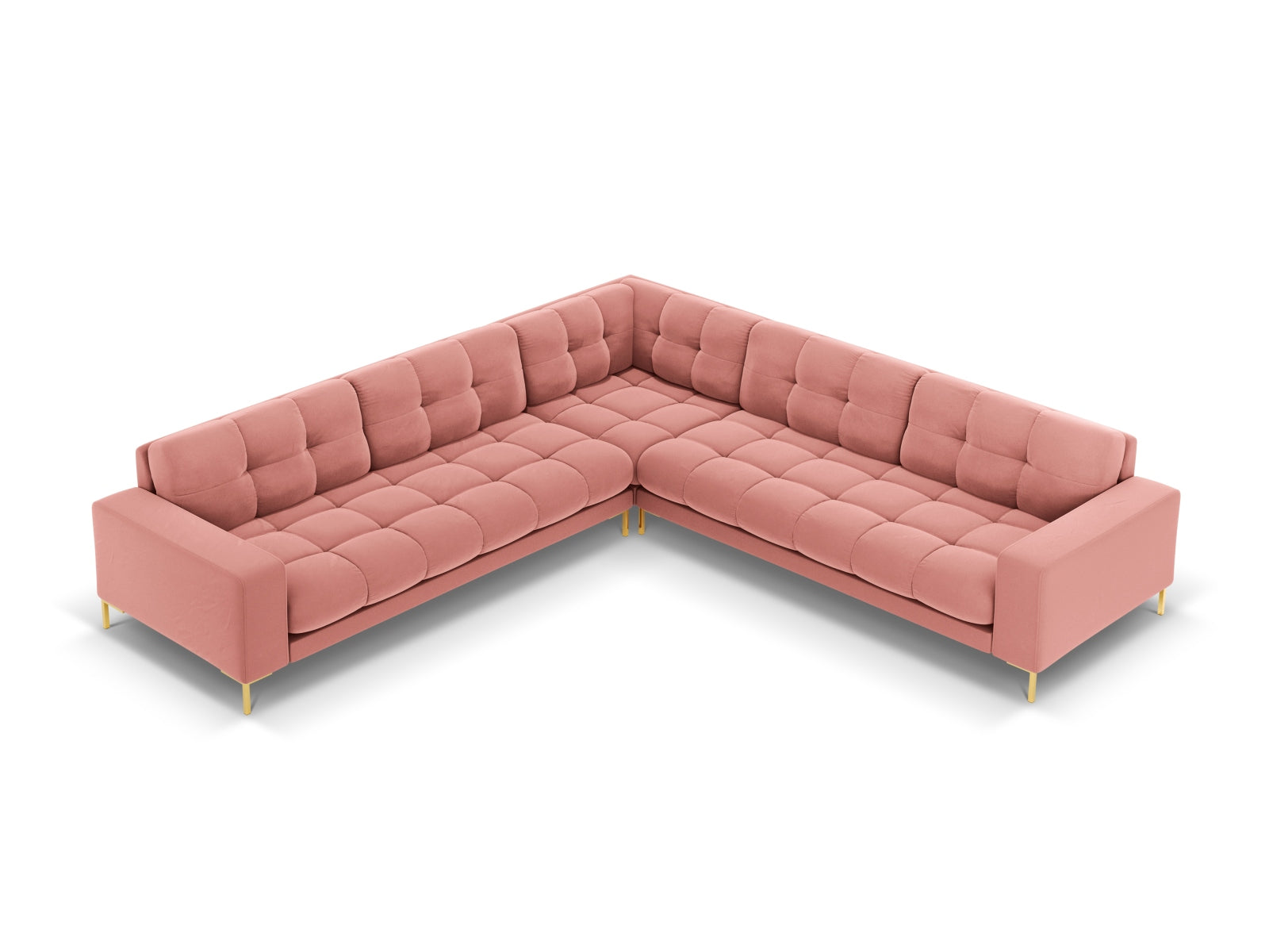 Modernes 6-Sitzer Ecksofa Symmetric Bali in strahlendem Pink-Bluvel, perfekt für gemütliche Zusammenkünfte und stilvolle Einrichtung.