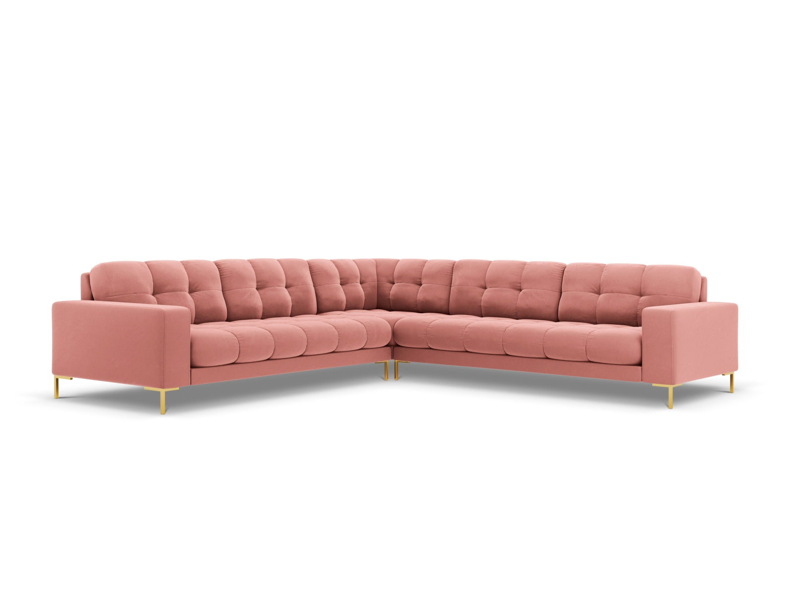 Elegantes 6-Sitzer Ecksofa Symmetric Bali in lebhaftem Pink-Bluvel, ideal für gesellige Abende und ein modernes Wohnambiente.
