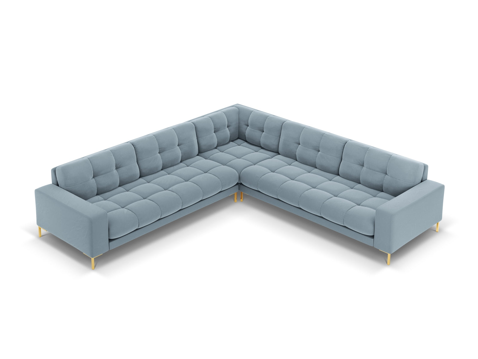 Modernes 6-Sitzer Ecksofa Symmetric Bali in zartem Hellblau, perfekt für stilvolle Wohnzimmer und gesellige Stunden mit Freunden.