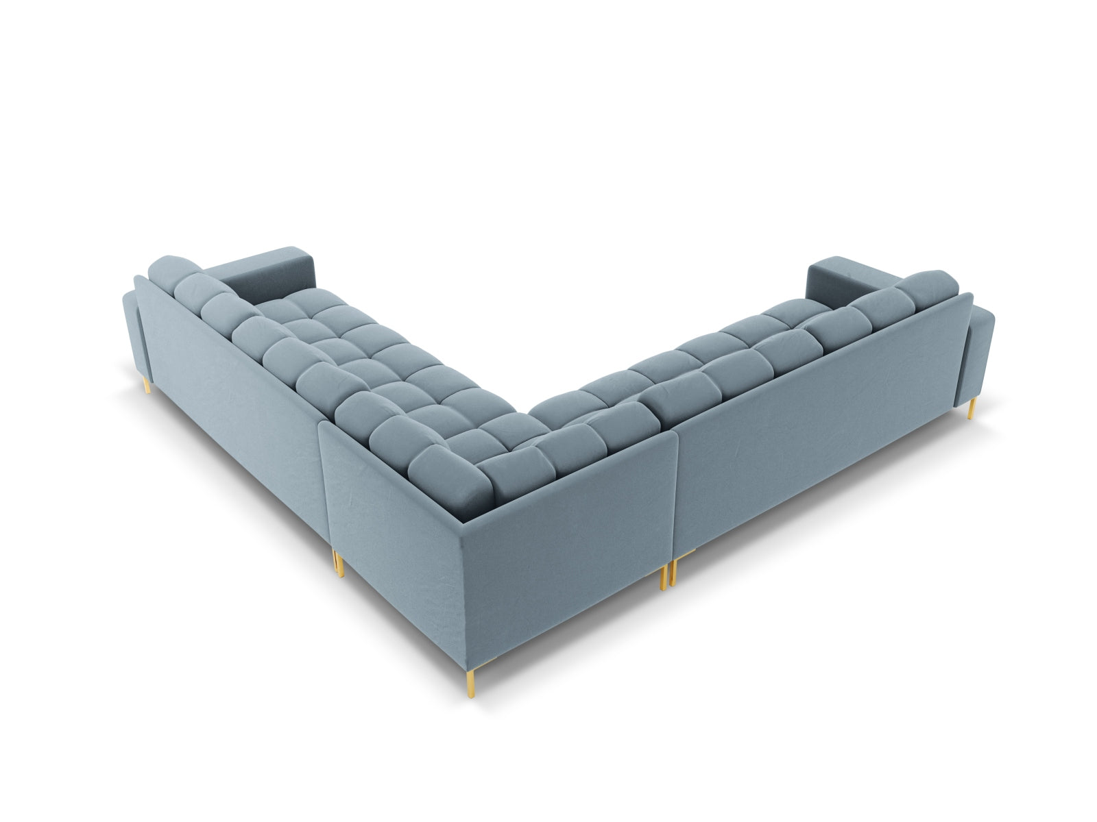 Elegantes 6-Sitzer Ecksofa Symmetric Bali in sanftem Hellblau, ideal für stilvolle Entspannung und gemütliche Zusammenkünfte.