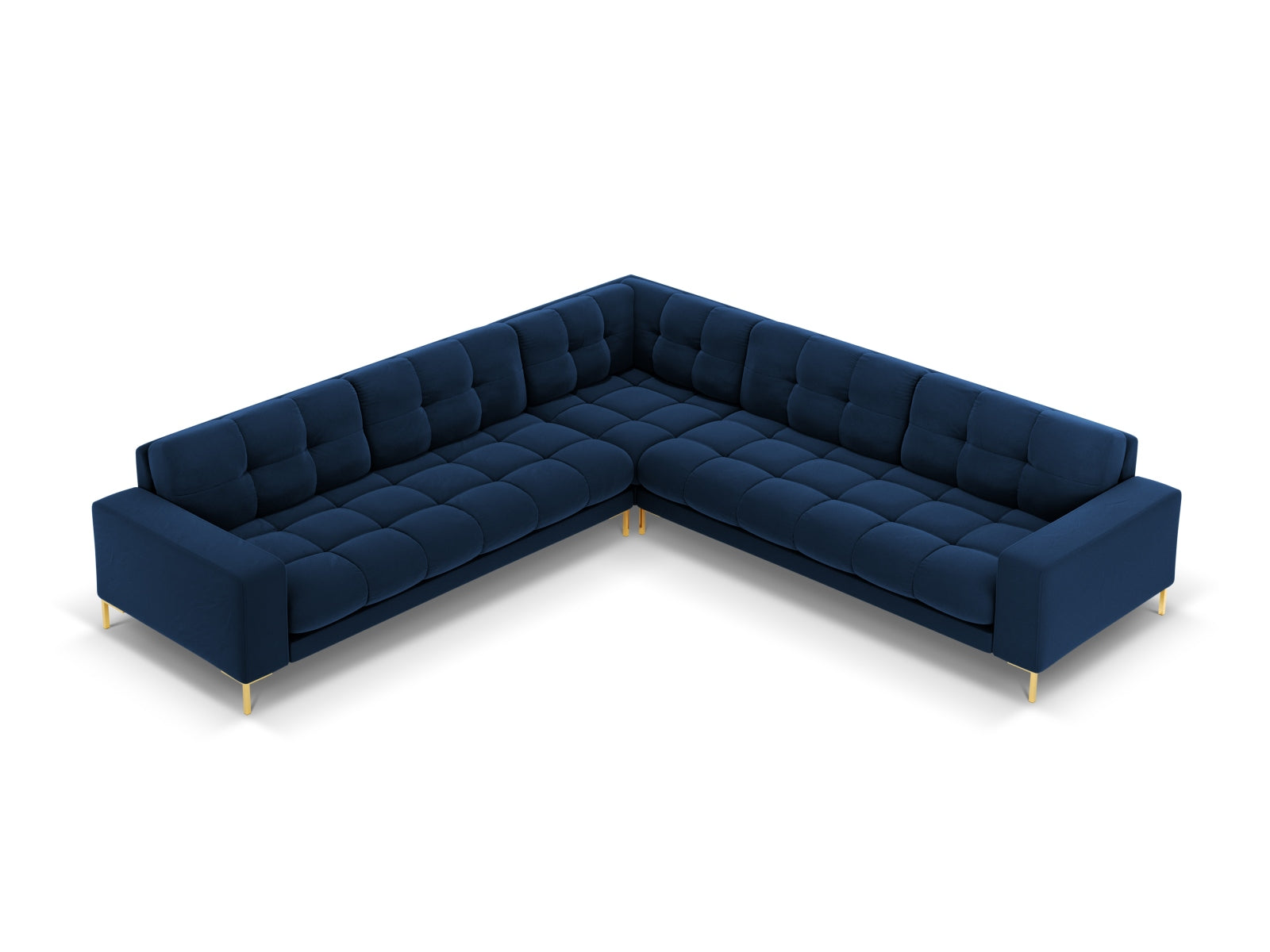 Stilvolles 6-Sitzer Ecksofa Symmetric Bali in Royal Blue-Bluvel, perfekt für gesellige Runden und zeitgemäße Einrichtung.