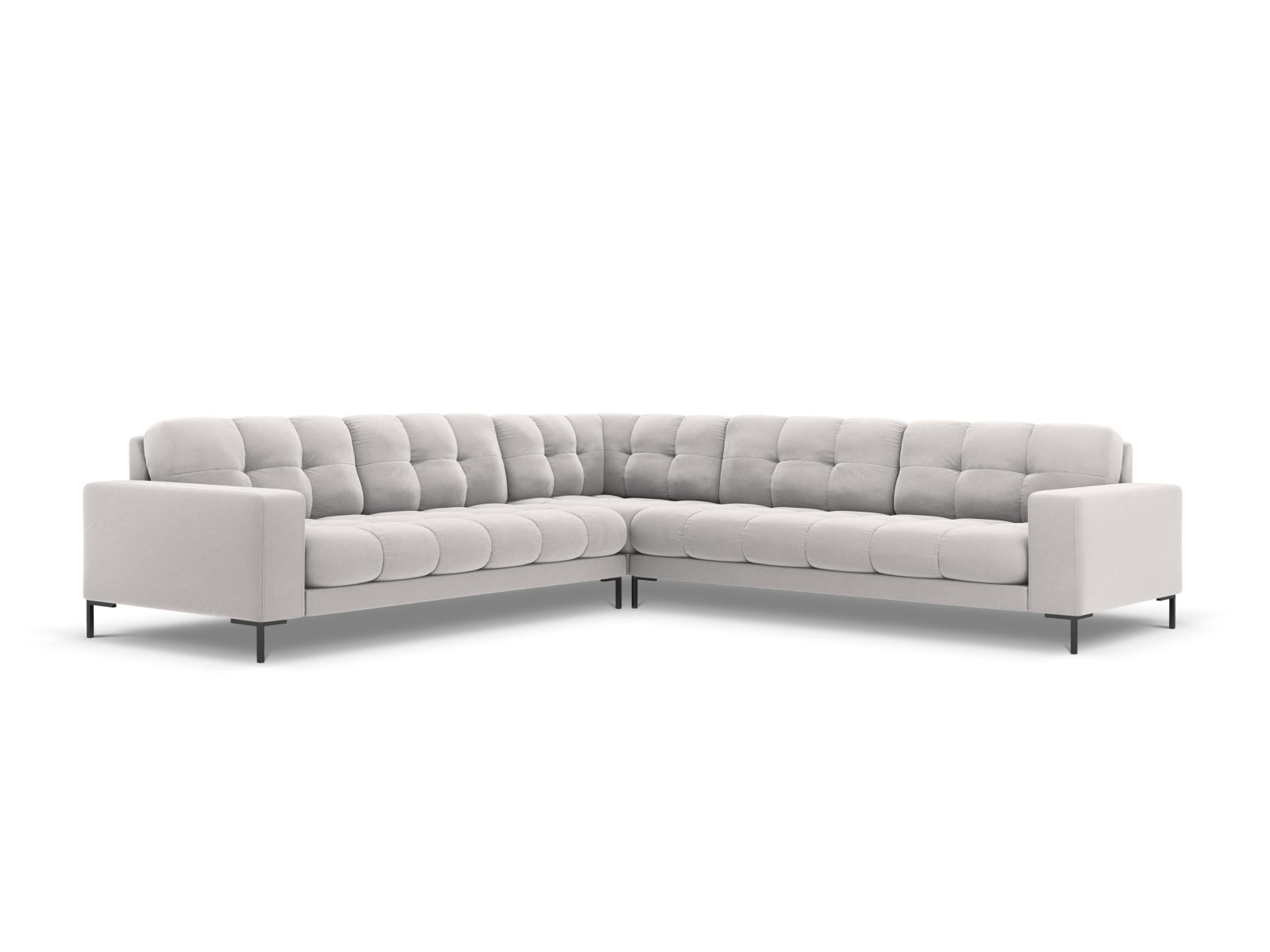 Elegantes 6-Sitzer Ecksofa Symmetric Bali in stilvollem Silver-Bluvel, ideal für moderne Wohnräume und gemütliche Abende.